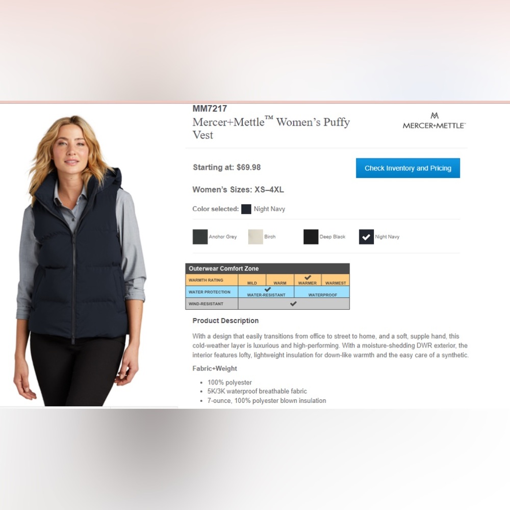 MM7217
Mercer+Mettle™ Women’s Puffy Vest